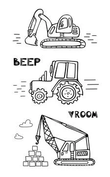 Children s set of construction equipment. Doodle illustration for boys in a Illustrazione stock
