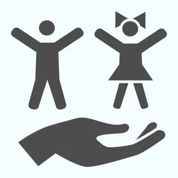 Children in safe hands solid icon. Kids under protection vector illustration Stock Illustration