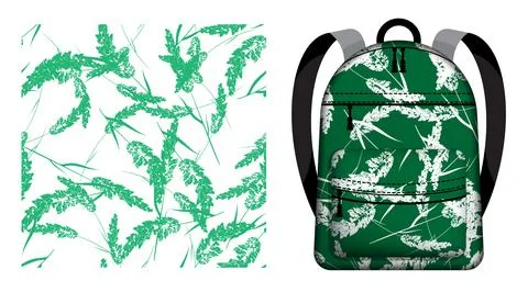Children school backpack decorated cereal grass with panicle fluffy crown o.. Stock Illustration