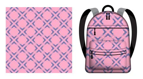 Children school backpack decorated geometric pattern with Grapevine scroll .. Stock Illustration