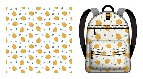 Children school backpack decorated seamless pattern with quince fruit whole.. 스톡 일러스트