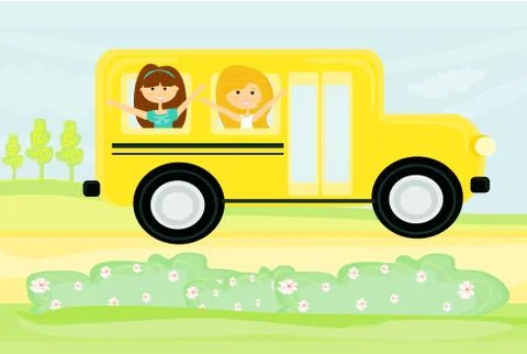 Children in school bus Stock Illustration