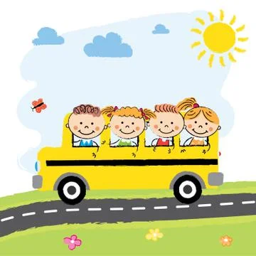 Children in School Bus Stock Illustration