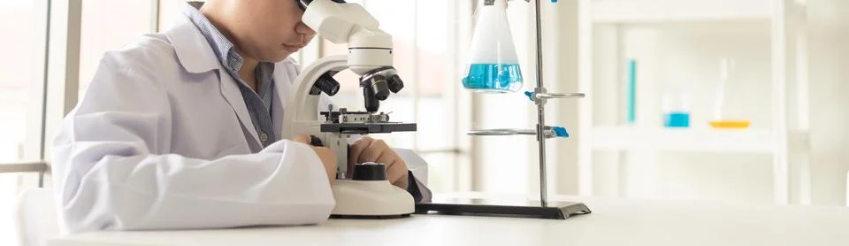 Children scientist learning on biology and chemistry in the laboratory. A S.. Stock Photos