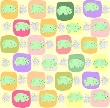 Children seamless pattern with hippopotamus, vector illustration Stock Illustration
