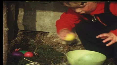 Children searching easter eggs (Vintage 8 mm amateur film) Stock Footage 8848815