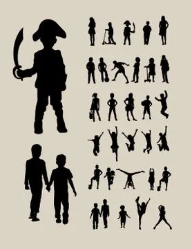 Children Set Silhouettes Stock Illustration
