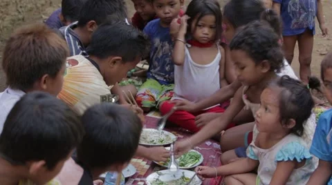 Children Share a Meal Stock Footage 40073522