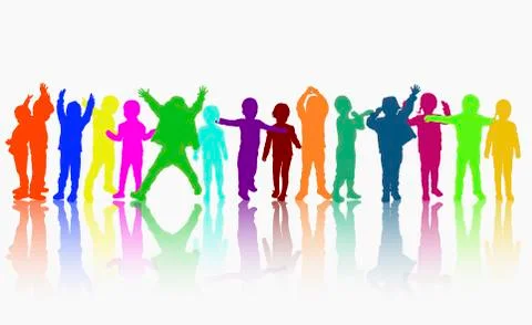 Children silhouettes dancing together Stock-Illustration