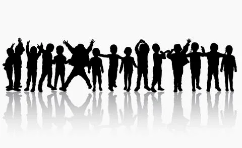 Children silhouettes dancing together Stock Illustration