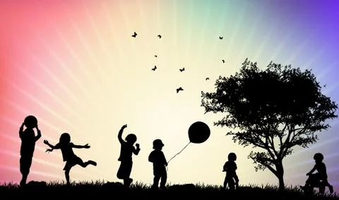 Children silhouettes Stock Illustration