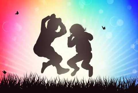 Children silhouettes Stock Illustration