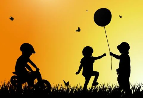 Children silhouettes Stock Illustration
