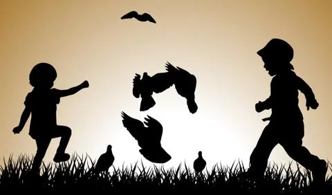 Children silhouettes Stock Illustration