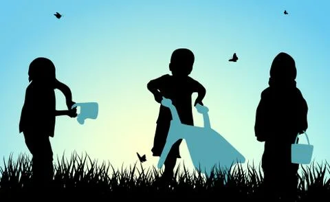 Children silhouettes Stock Illustration