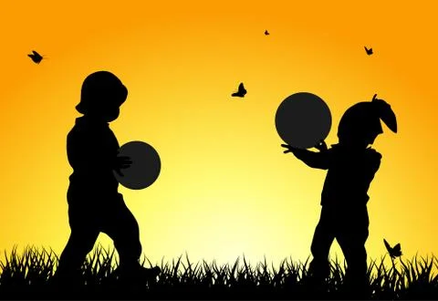 Children silhouettes Stock Illustration