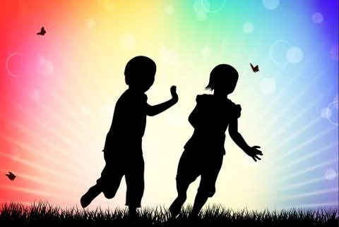 Children silhouettes Illustrazione stock