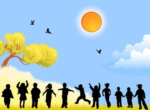 Children silhouettes Stock Illustration