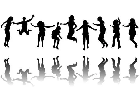 Children silhouettes jumping Stock Illustration