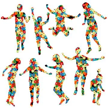 Children silhouettes made of  floral pattern Stock Illustration