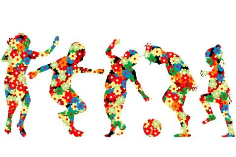 Children silhouettes made of  flowers pattern Stock Illustration