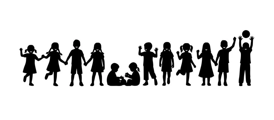Children silhouettes playful group vector illustration イラスト素材
