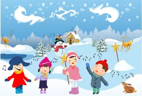 Children sing the Carol Stock Illustration