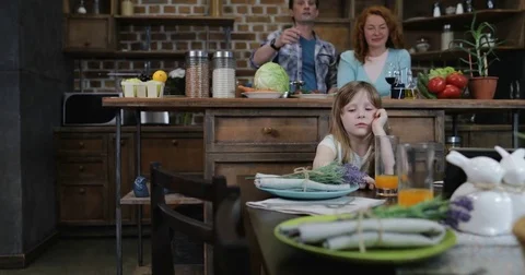 Children Sitting At Dinner Table Waiting For Meal Use Tablet Computer, Happy Stock Footage 77670351