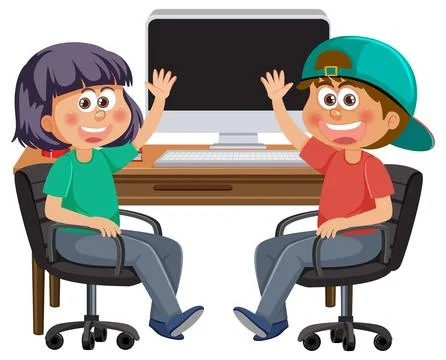 Children sitting in front of computer Illustrazione stock