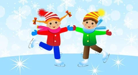 Children on skates Stock Illustration