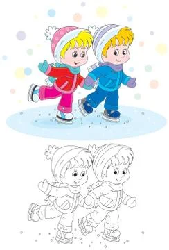 Children skating Stock Illustration