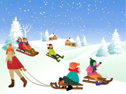 Children on a sled Stock Illustration