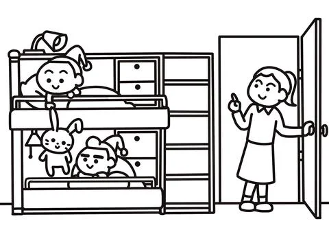 Children sleep on bunk beds Stock Illustration