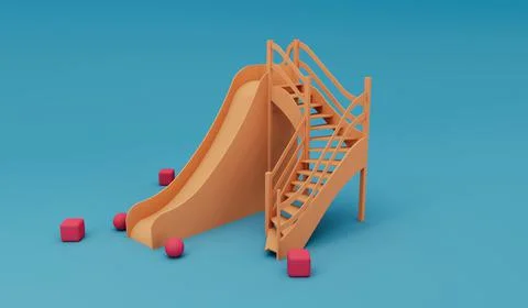 Children slide cube on floor 3D render illustration on Dark Sky Blue backgrou イラスト素材