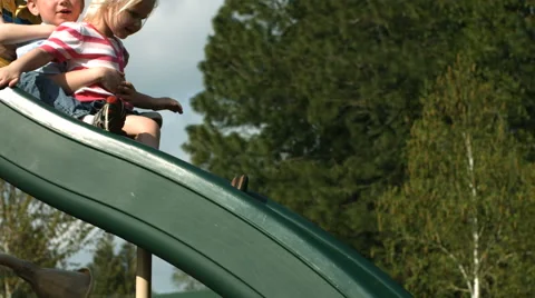Children on slide, slow motion Stock Footage 61668144