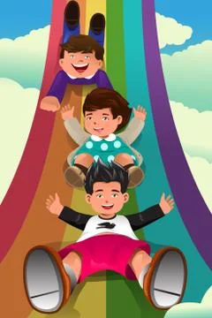 Children sliding down the rainbow Stock Illustration