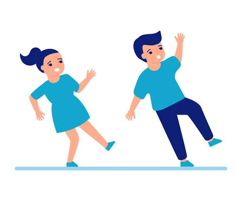 Children slip and fall down to floor. Slippery floor for children. Boy and gi Stock Illustration