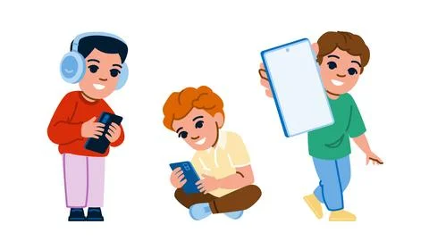 Children smartphone kid boy vector Stock Illustration