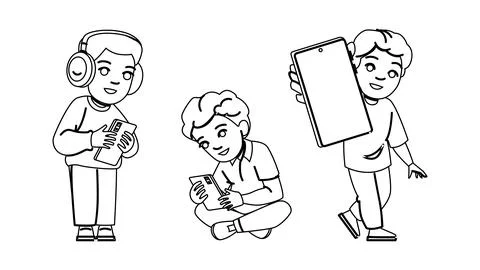 Children smartphone kid boy vector Stock Illustration
