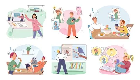 Children with smartphone. The use technology has become prevalent among school Stock Illustration