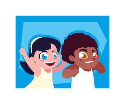 Children smiling on blue background Illustrazione stock