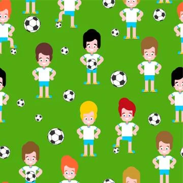 Children soccer pattern seamless. Boy football player set. team Little footba Stock Illustration