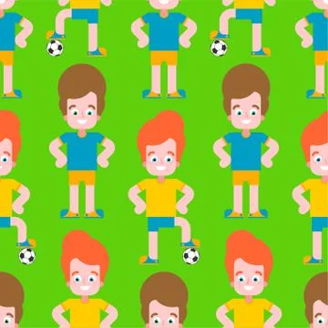 Children soccer pattern seamless. Boy football player set. team Little footba Stock Illustration
