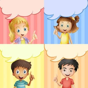 Children with speech bubble templates Stock Illustration