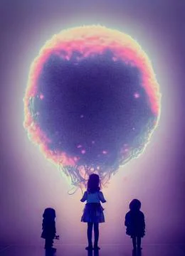 Children standing in front of futuristic visualisation Illustrazione stock