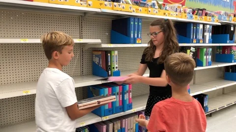 Children in store shopping for back to school supplies Stock Footage 92926053