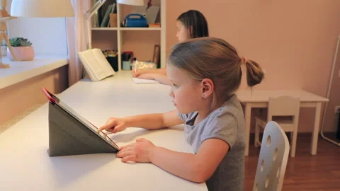 Children study at home during Coronavirus lockdown Stock-Footage 146378337