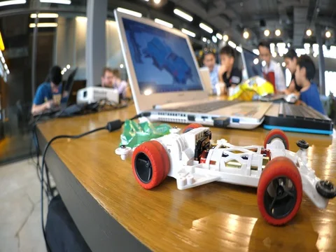 Children Studying 3D Modeling Of Race Car Using Laptop Computer Stock Footage 78177296