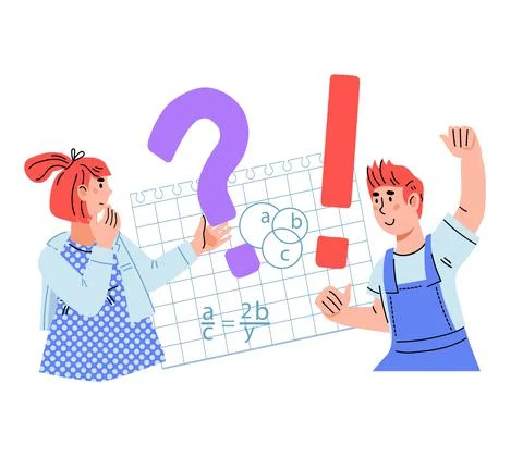 Children studying, asking question and solving tasks, flat cartoon vector ill イラスト素材