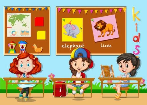 Children studying in the classroom Stock Illustration